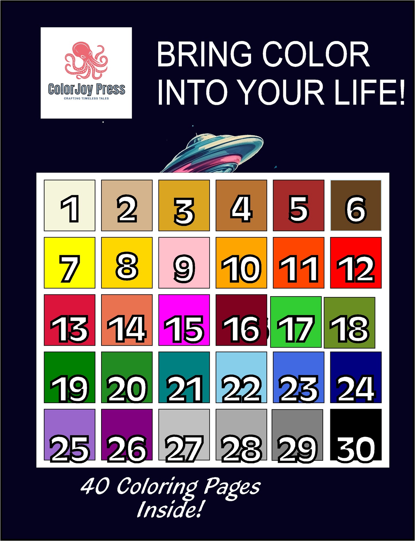 Retro Space-Age Color-by-Number Book (Digital Download): Aliens, Robots, Diners & Drive-Ins