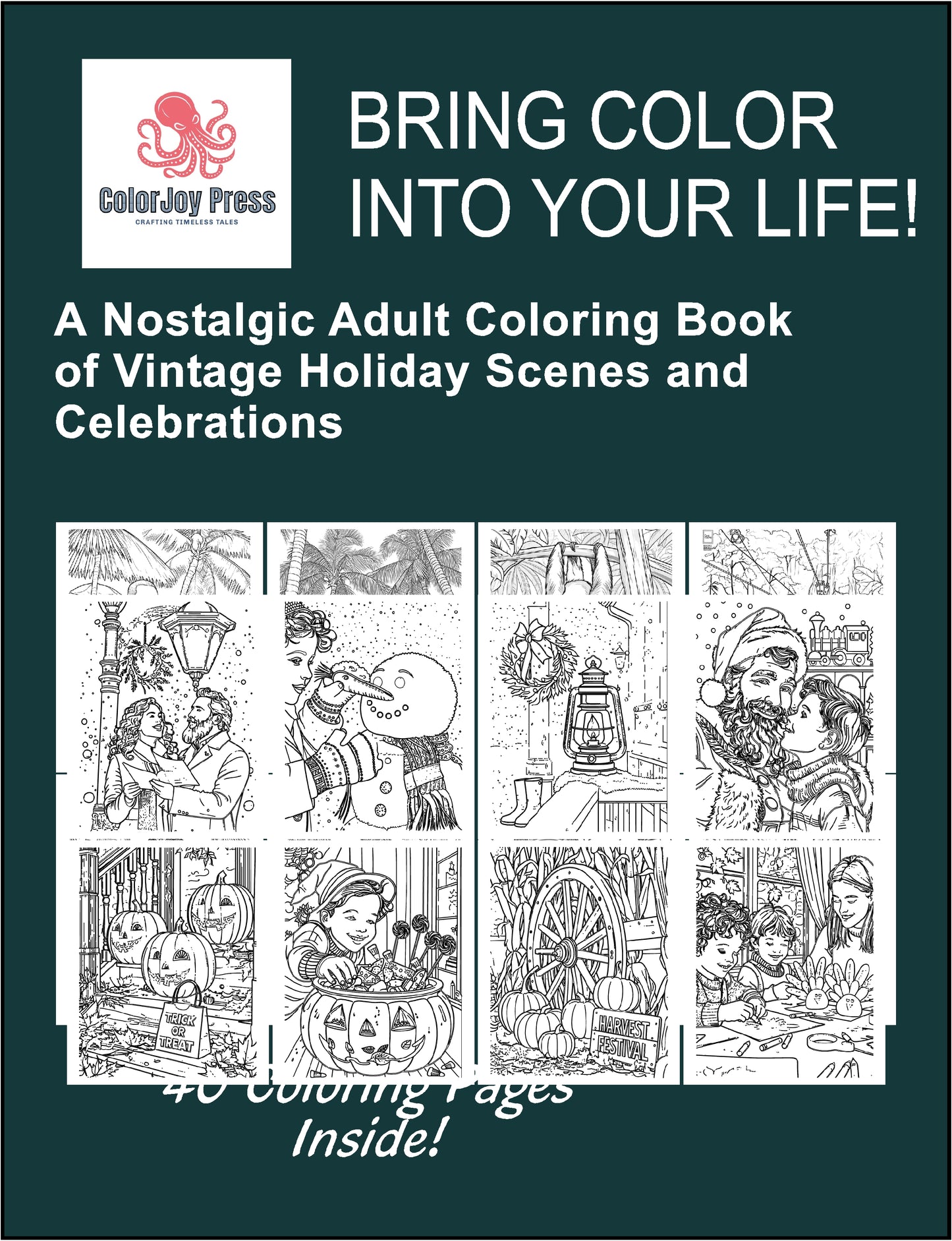 Classic Holiday Traditions – Vintage Adult Coloring Book (Digital Download, PDF)