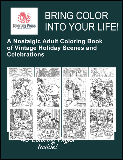 Classic Holiday Traditions – Vintage Adult Coloring Book (Digital Download, PDF)