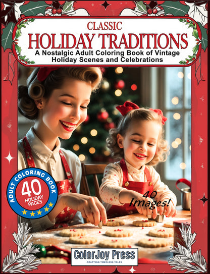 Classic Holiday Traditions – Vintage Adult Coloring Book (Digital Download, PDF)