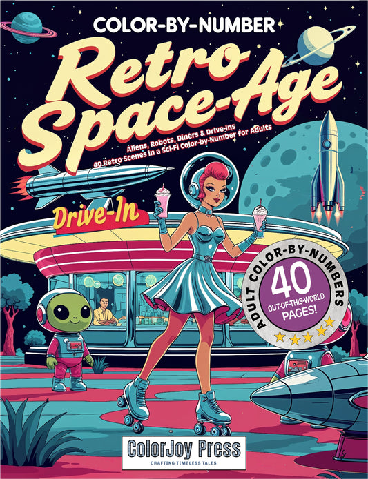 Retro Space-Age Color-by-Number Book (Digital Download): Aliens, Robots, Diners & Drive-Ins